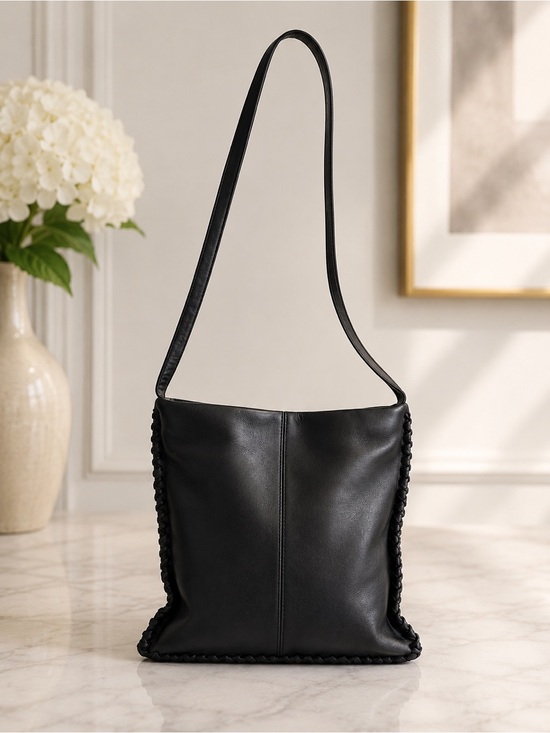 Kenneth Cole Handbags - Kenneth Cole Black Leather Whipstitch Hobo Shoulder Bag Slouchy Y2K